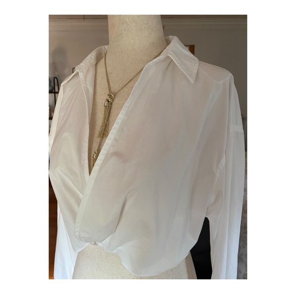 Vestique Cropped Top Women Size Medium White Wraparound Tie Long Sleeve Clublife - Picture 7 of 12